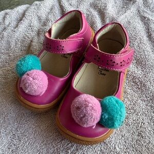 Matilda Jane Hot Pink Mary Janes with Teal and Light Pink Poms